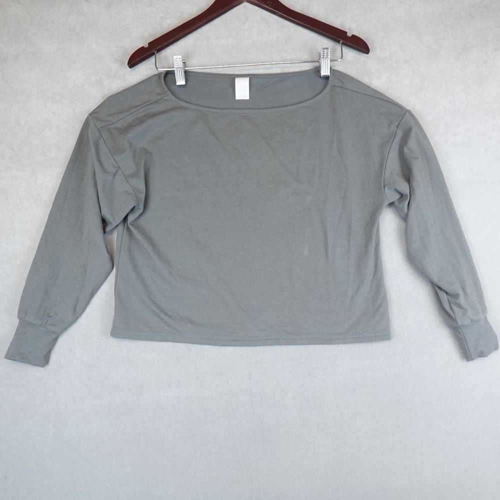 BYLT Essential Cropped Crew Womens XS Gray T Shirt Long Sleeve Athleisure